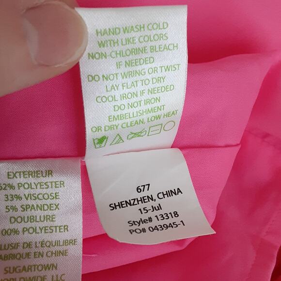 Lilly Pulitzer Largo Shift Dress Beaded Collar Coral Hot Pink Womens 8 Sheath - Picture 15 of 15